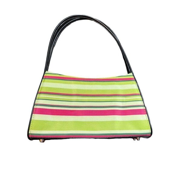 Colorful Striped Handbag With Black Handles & Zip Closure - Picture 2 of 9